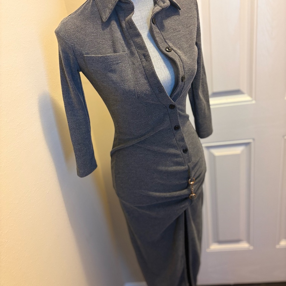 SHEIN Gray Long Sleeve Button-Up Dress